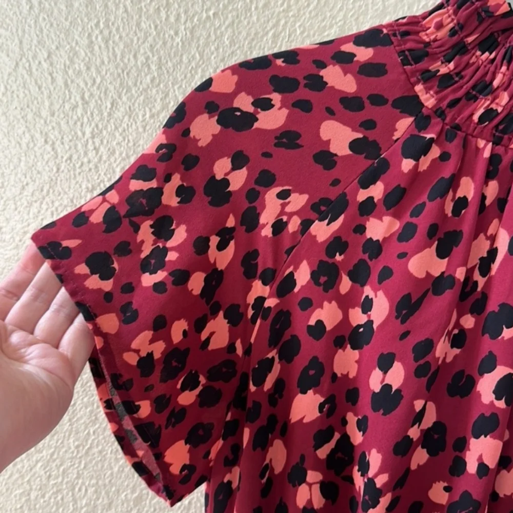 Gibson X City Safarai Jaime Shrayber Smocked Maxi Dress Ditsy Cheetah Size PXS - Picture 2 of 5